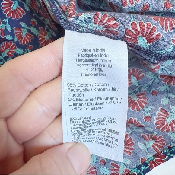 J. Crew Factory Printed Smocked-Neck Top Size XS Floral Navy Autumn High Neck - Picture 13 of 16